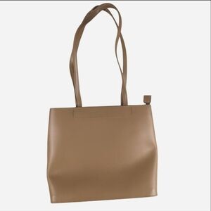 Lamarthe Paris creamy tan leather shoulder tote with lime green/yellow interior